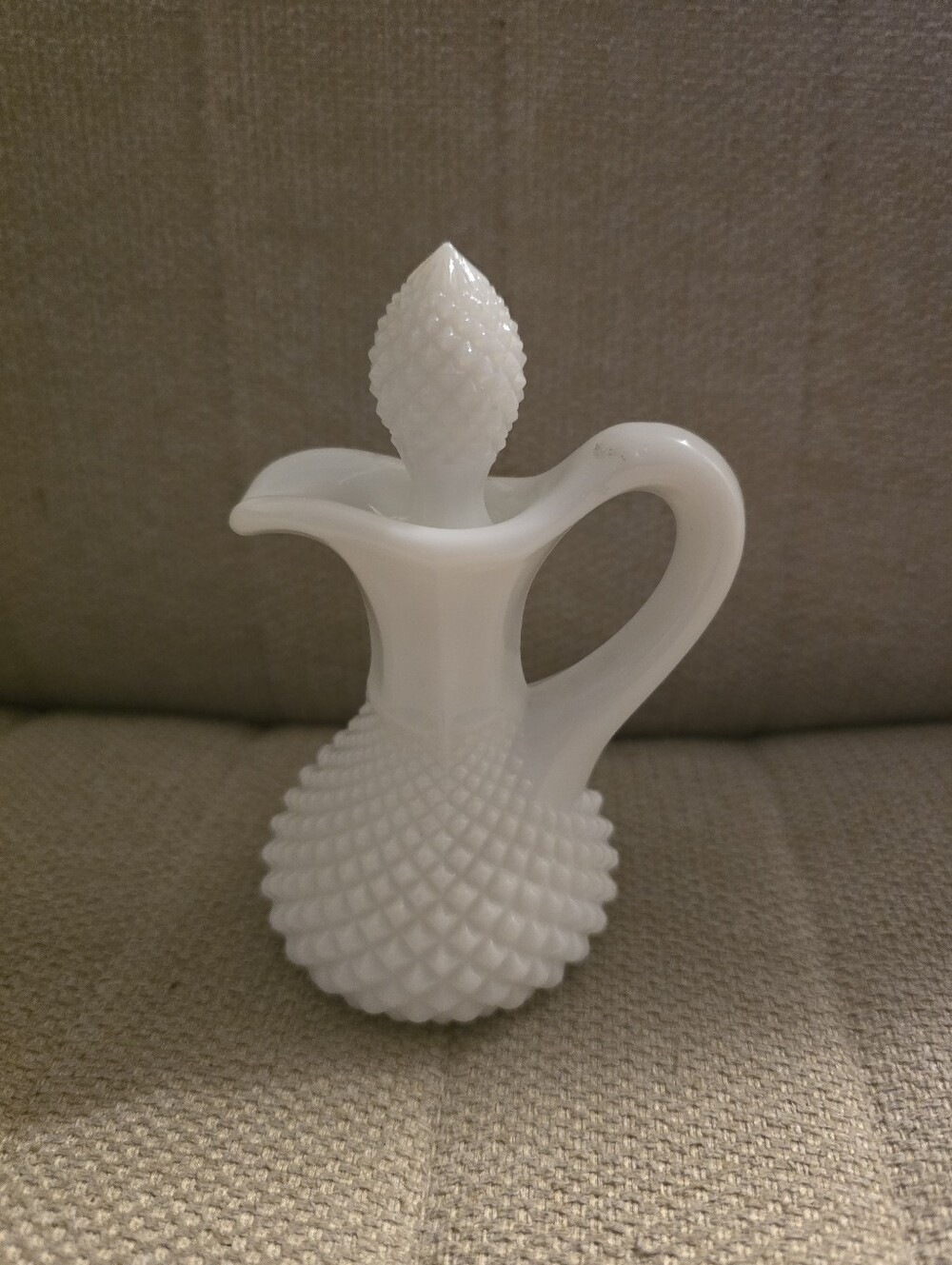 Vintage Westmoreland 5" English White Hobnail Milk Glass Cruet w/Stopper MCM